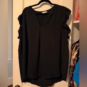 Zenana Outfitters Black Ruffle Sleeve V-Neck Blouse